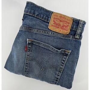 Levi's 514 Size 34x32 Blue Denim Jeans Slim Straight Leg Distressed Red Tab